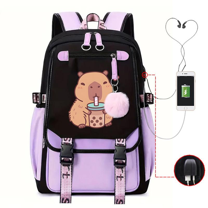 Kapibara Cute Printed USB Port Multi-function Leisure Travel Backpack