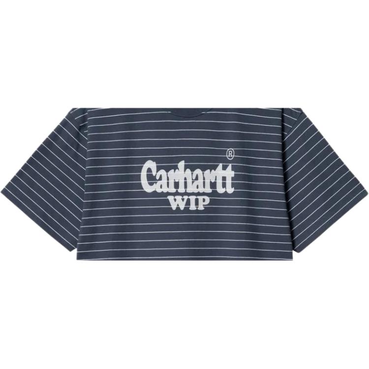 Carhartt WIP Letter Print Striped Crew Neck Short Sleeve T-Shirt Men Tops Blue White I032850-1XP-XX