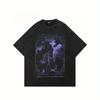 European Size Washed Black T-Shirt Streetwear Vintage Purple Graphic Horror Castle T-Shirt T-Shirt Men'S Tops T-Shirt  a Must-Have for All Seasons