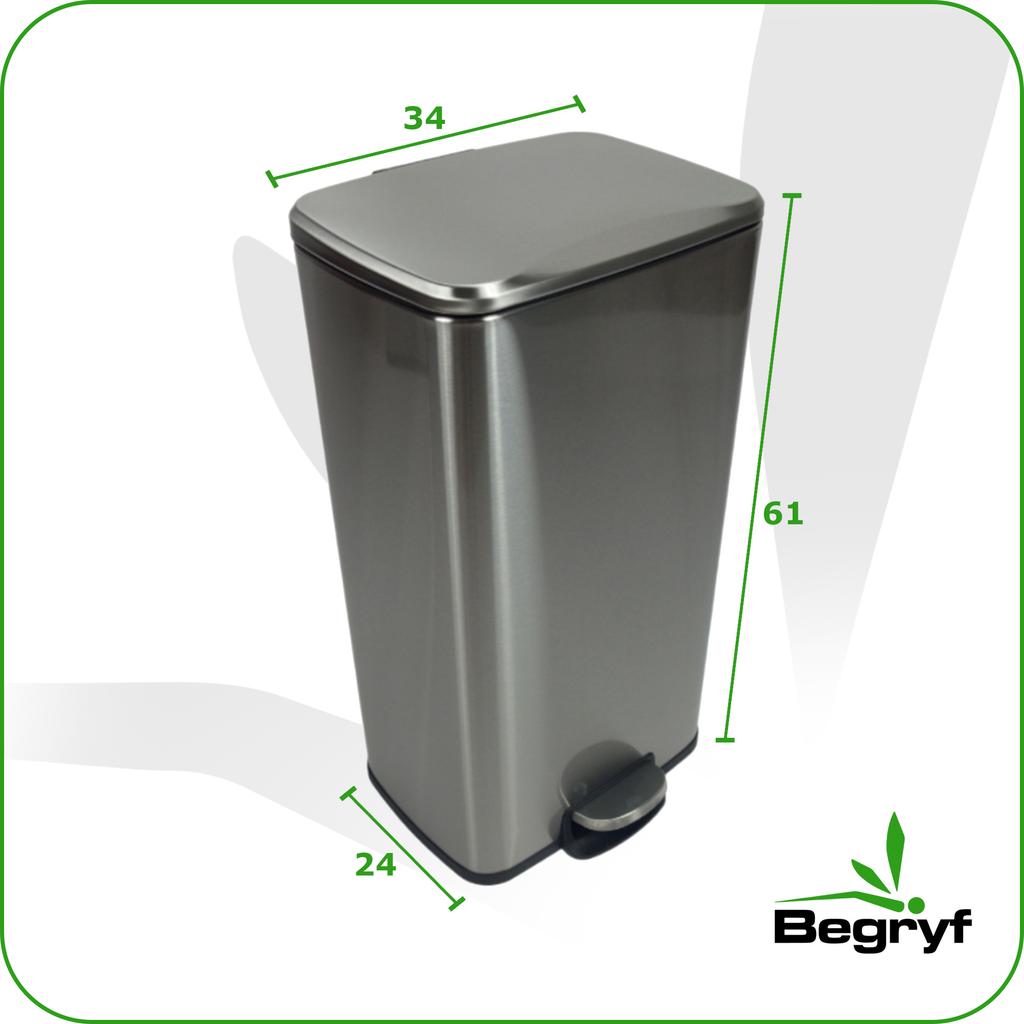 Kosz Na Śmieci Metalowy Nowoczesny Kuchenny Z Pokrywą Inox 35L 61X34X24 Cm | Begryf