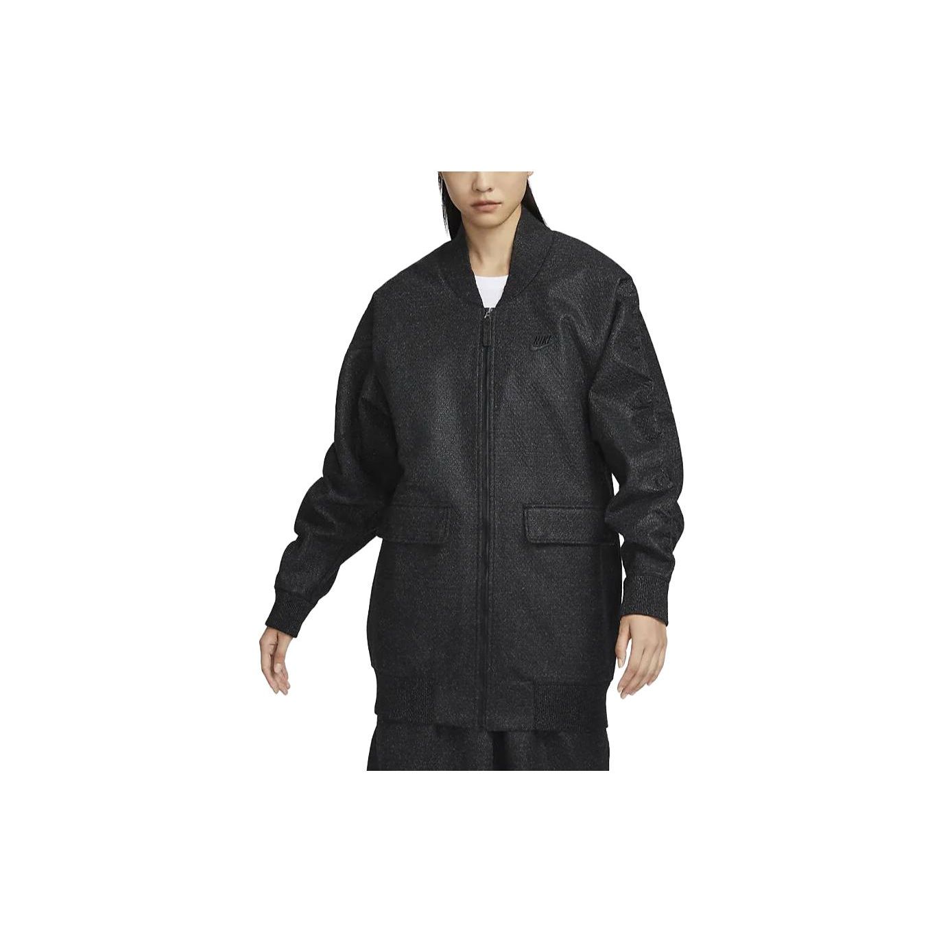 

Nike Solid Color Zip Baseball Collar Casual Mid-Length Loose Jacket Women jackets Black FD5491-060 L