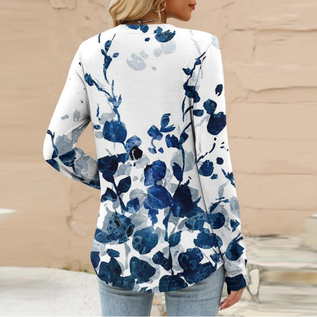 Damenmode Lässig Geblümtes Langarm-T-Shirt Pullover-Top