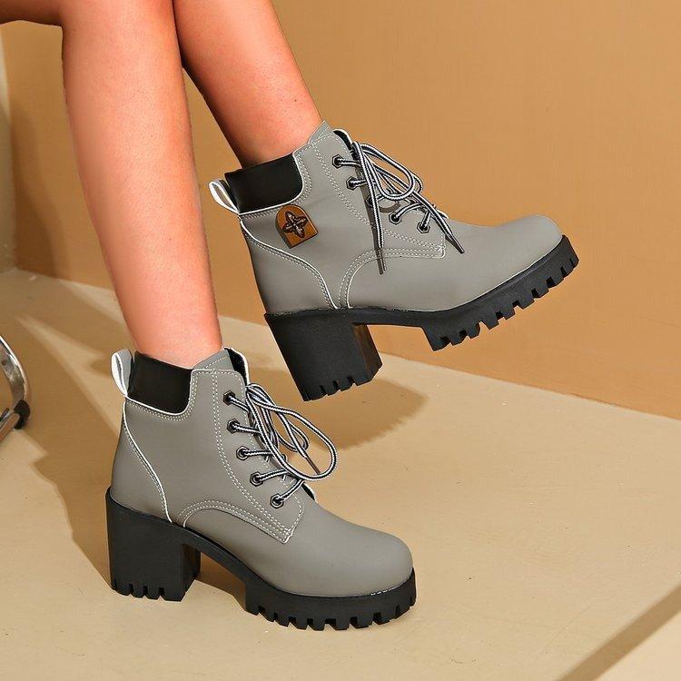 Frühling Herbst Mode Damen Plateau Hoher Absatz Runde Spitze Übergröße Schuhe für Damen 35-42 Stiefelette Rutschfeste Schuhe