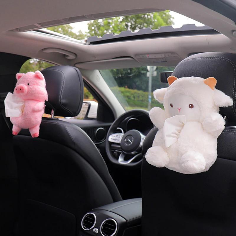 Kawaii Car Tissue Box Plush Doll Piggy Sheep Napkin Tissue Paper Holder Car Styling Portable Paper Case Home Napkin Paper Holder