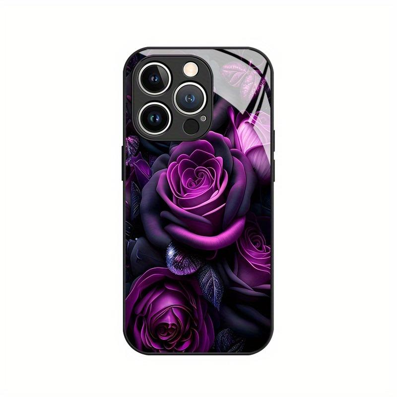 Handyhülle Für iPhone 11 12 13 14 15 16 17 Pro Max 17Air 16E 7 8 16 Plus XR XS X Dunkelviolett Rosenmuster Gehärtetes Glas Cover