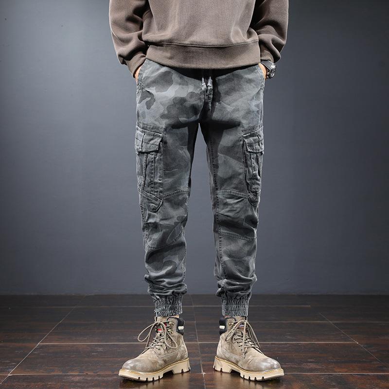 Camouflage elastic Harlan pants men's breathable trendy brand loose tied tote overalls men's spring and autumn casual pants men's models