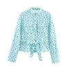 European and American style, wholesale women's cross-border polka dot shirt jacket + Capri pants + high waist and naked pants