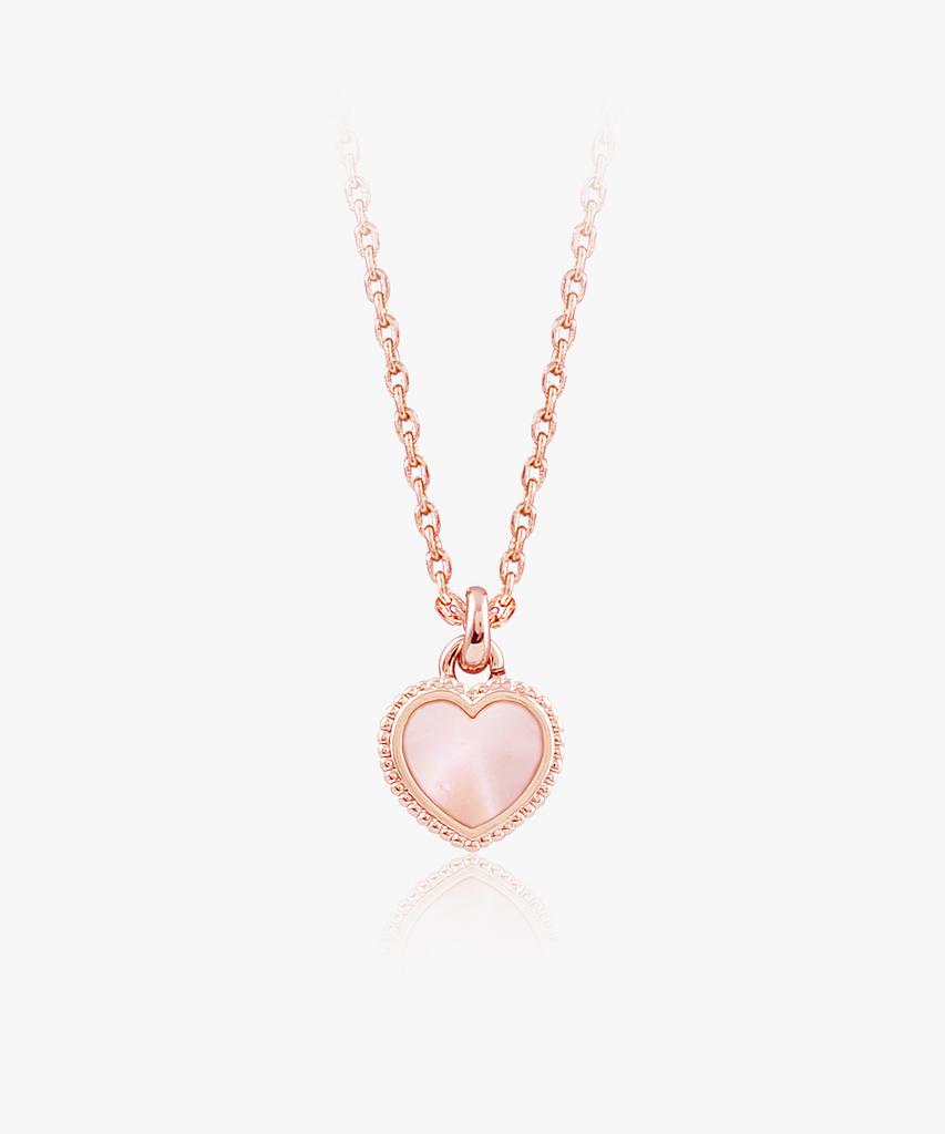 Noonoo Fingers [Mother-Of-Pearl Pendant] Rosie Mini Heart Necklace / Rose Gold