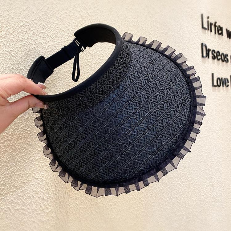 Design Sense Lace Empty Top Sunscreen Hat Women's Summer Big Eaves Vinyl UV Protection Sun Hat