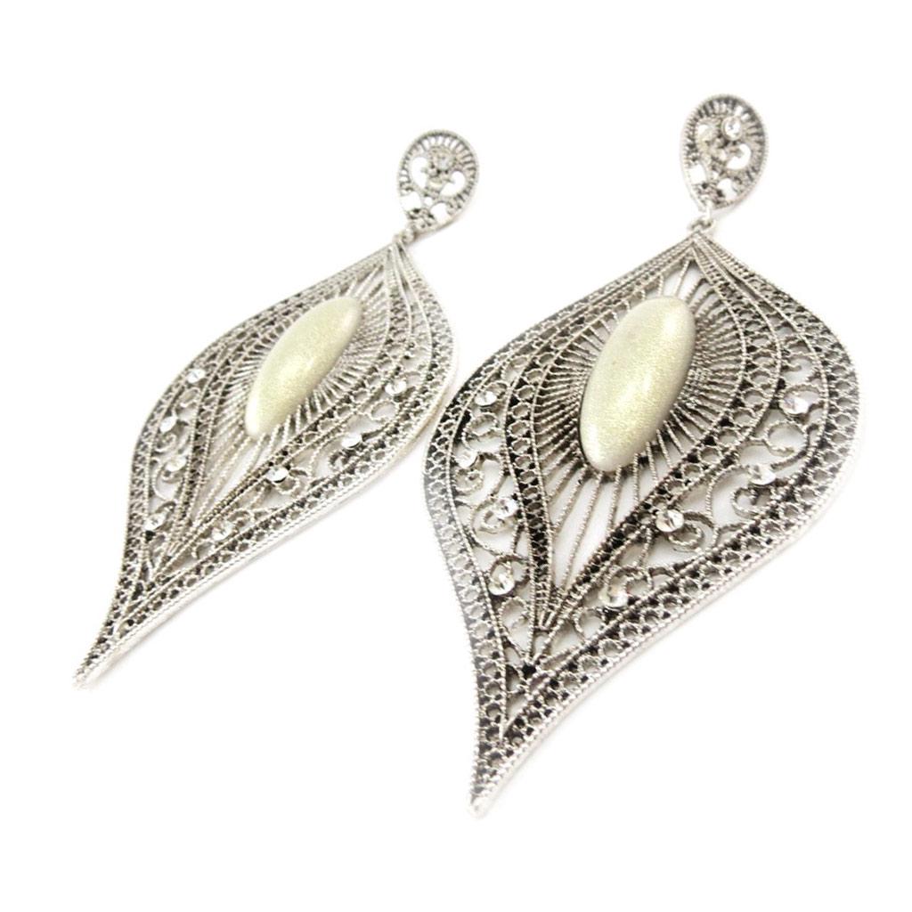 Les Trésors De Lily [J1239] - Silver Beige 'Sissi' Designer Earrings