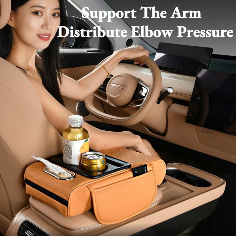 Car Center Console Armrest Cushion Thicken Arm Rest Box Pad Side Extension Cushion with Cup Holder Tissue Box Organizer Bag Universal Armrest Cover