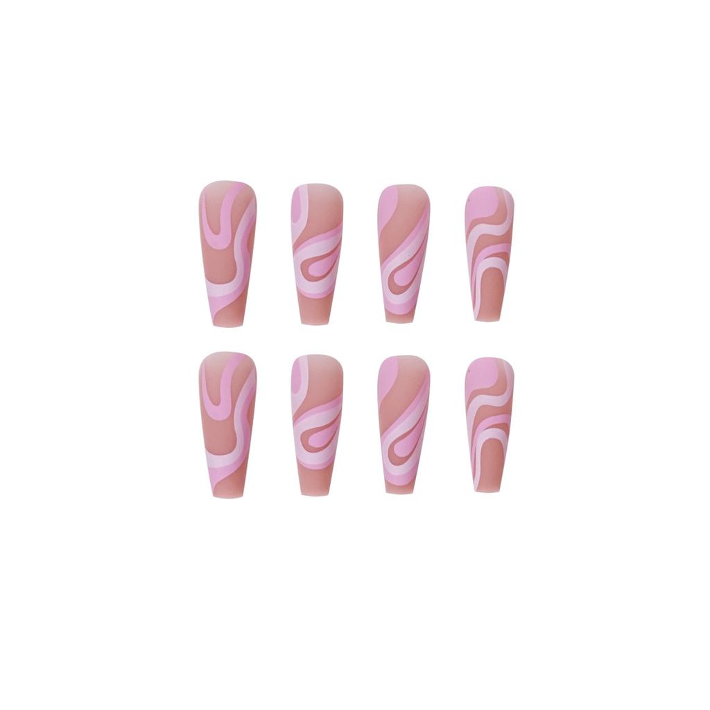 24 Stuks Herbruikbare Zelfklevende Nepnagels French Lang Ballet Roze Roos Contrast Lijn Press On Nagels