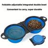 2 in 1 Collapsible Dog Travel Bowl, Double Bowls Folding Dog Food Bowl Water Bowl, Hangable Dog Feeder for Walking Camping