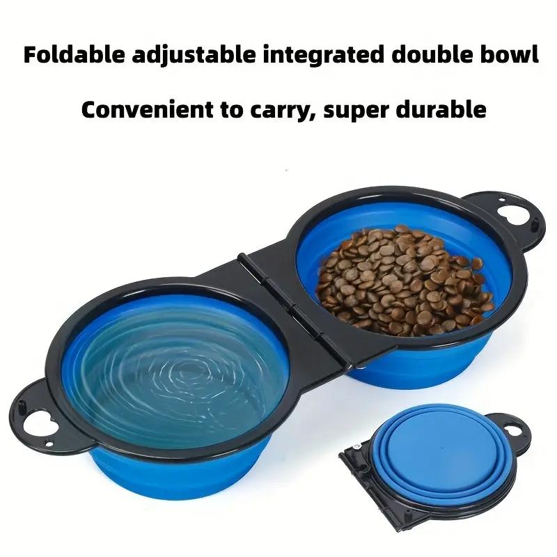 2 in 1 Collapsible Dog Travel Bowl, Double Bowls Folding Dog Food Bowl Water Bowl, Hangable Dog Feeder for Walking Camping