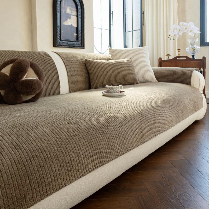 Warm and Thickened Sofa Cover with Autumn and Winter Stripes Pure Color Simple and Comfortable Non Slip Sofa Cushion Cover Cloth