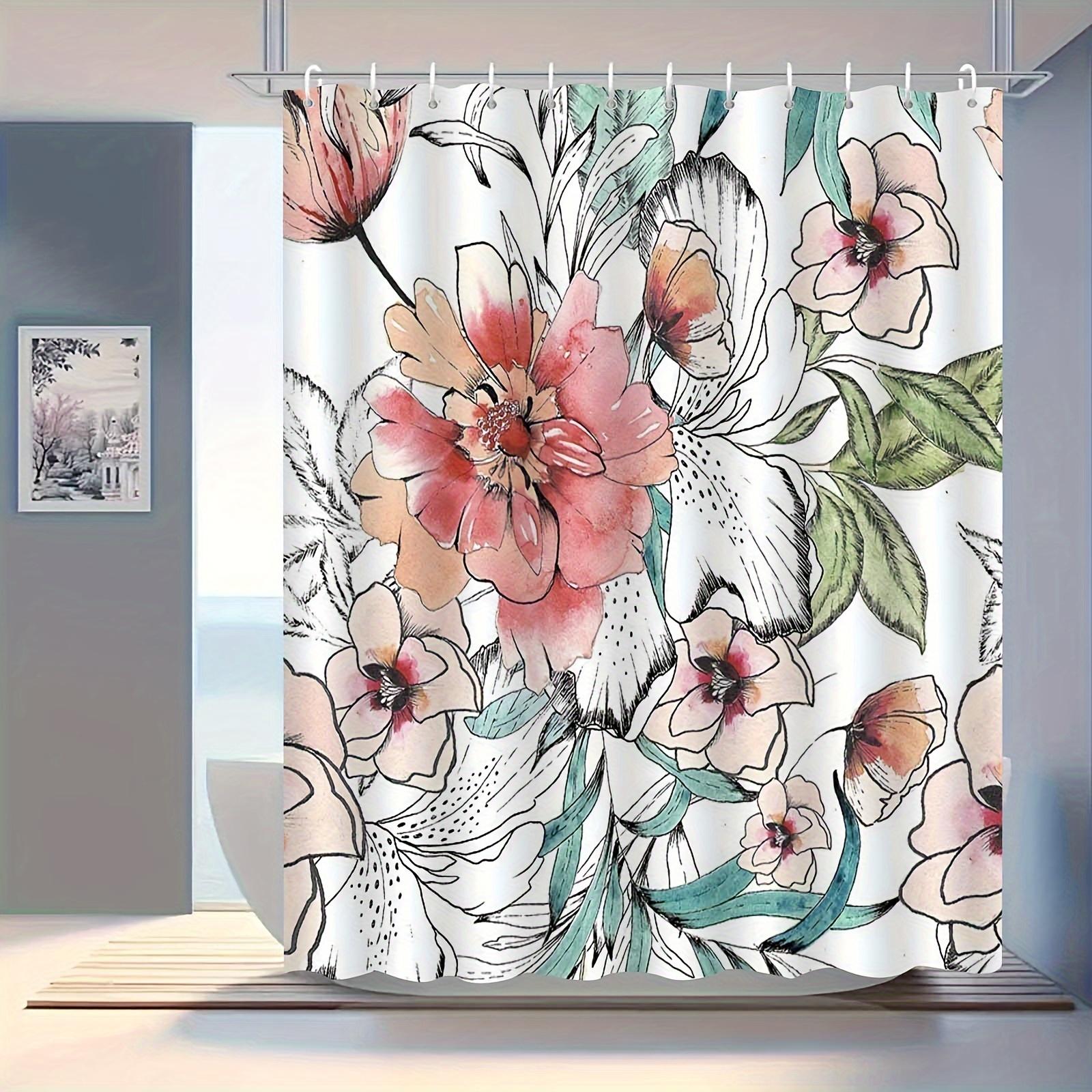 Элегантная Винтажная Европейская Цветочная Шторка для Душа, Высококачественный и Противотуманный Полиэстер, Ретро Розовые и Персиковые Цветы на Белом W90xH180cm