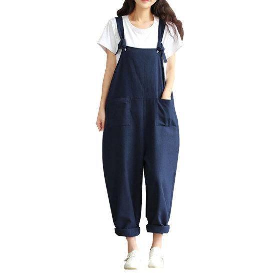 Einfarbige Damen-Overalls für Frühling und Sommer, lässig, lockere Trägerhose