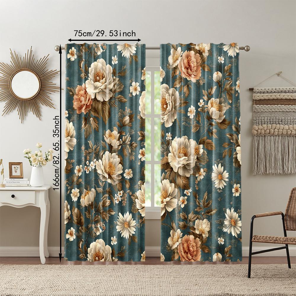 2 pcs   versatile polyester transparent curtains for home decoration Golden Flower & Bird for use in bedrooms and living rooms