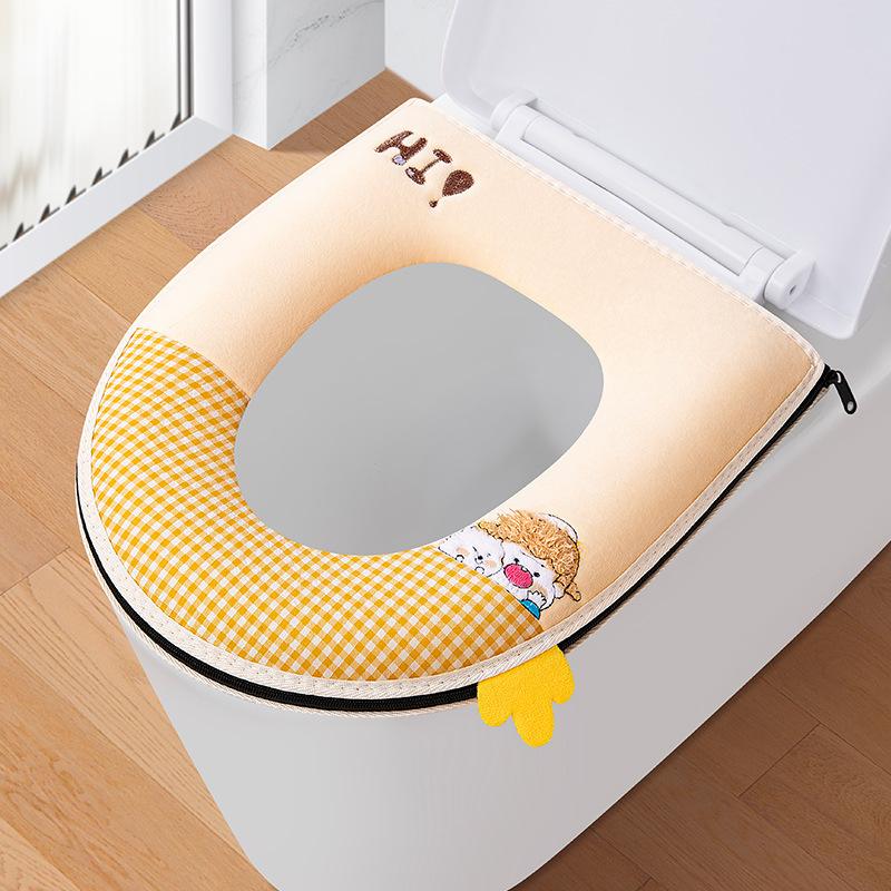 2pcs Thick Household Toilet Seat Cover Zipper Design Skin Friendly and Soft Toilet Cover Suitable for All Seasons and Washable