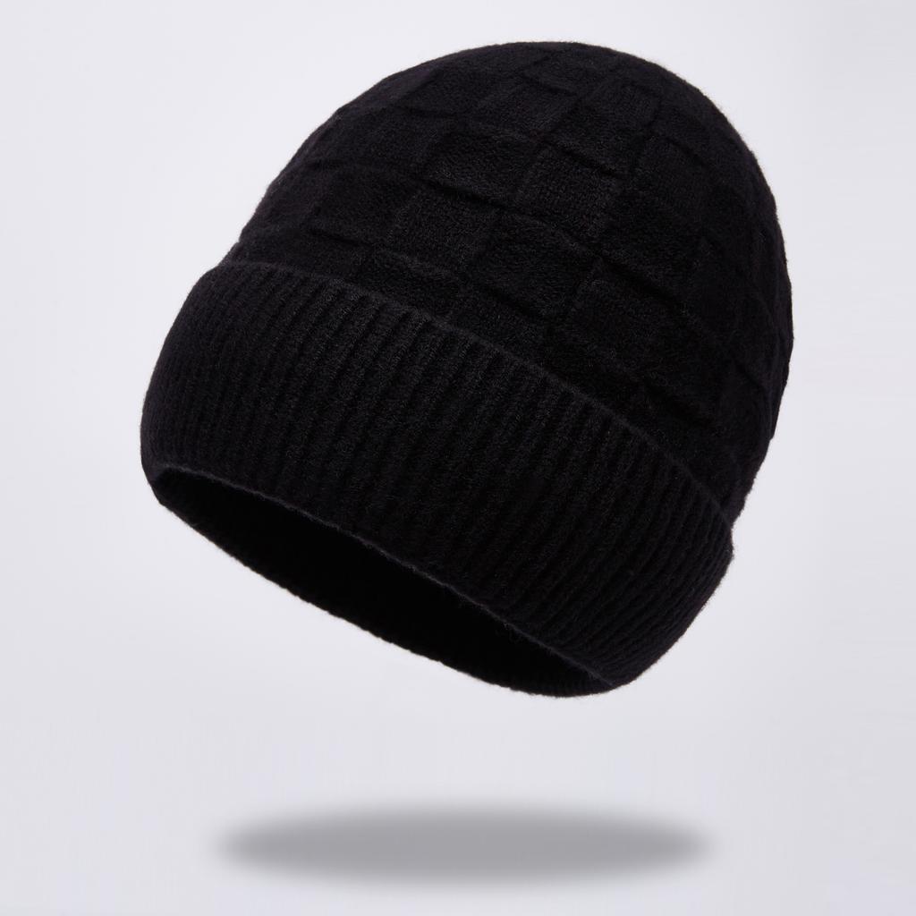 Autumn and winter new pure wool knitted hat warm hat men's fleece thickened adult hat men's cold hat