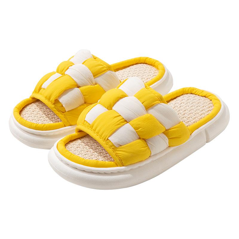 Fashion Simple Flax Lattice Spring Summer Women Slippers Home Floor Slippers for Women Couples Feeling Soft Bottom Linen Slippers