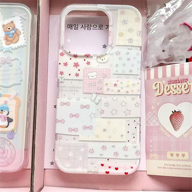 Star Bow Puppy Collage Vortex Pattern Phone Case for iPhone 16E 11 12 13 14 15 16 Pro Max XS X XR 7 8 Plus SE2 Shockproof Cover