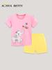 New Summer Toddler Girls' Elephant Embroidery Two-Piece Set: European & American Style, Short Sleeve, Round Neck.