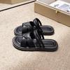 Trendiga Prinsesspärlrosett-sandaler för flickor med mjuk platt sula för barn