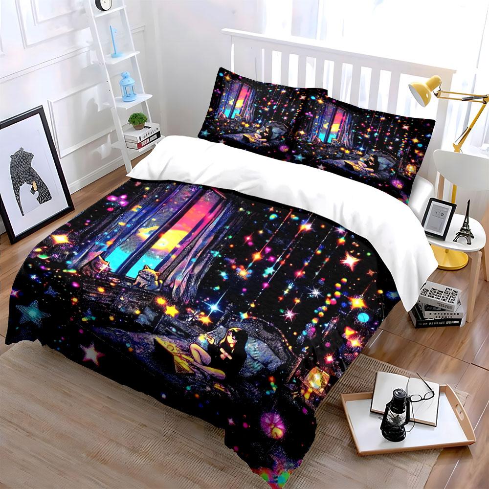 Starry Night Bedroom Decor Soft Comfortable Duvet Cover Bedding Set Included 1*Duvet Cover & 2*Pillowcases, Gift