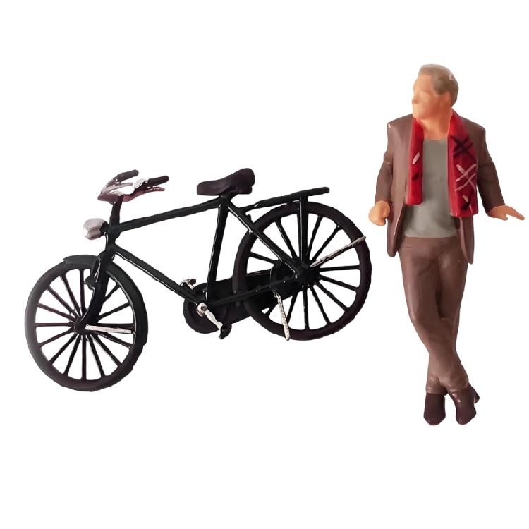 1:64 Scale Hand Painted Miniature Figures for Dioramas Props,Photography Collector Realistic Gentleman Bike Figure Models