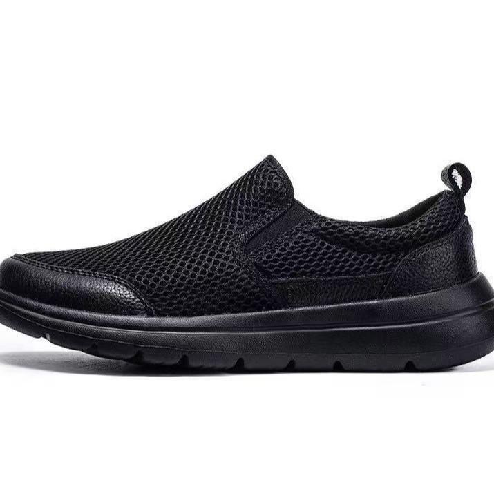 Casual shoes men's summer hollow cloth shoes black walking shoes soft sole light sports shoes running shoes