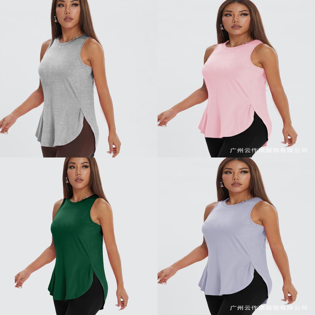 Workout Tank Top For Women With Side Slits Polyester Fabric For Yoga And Running