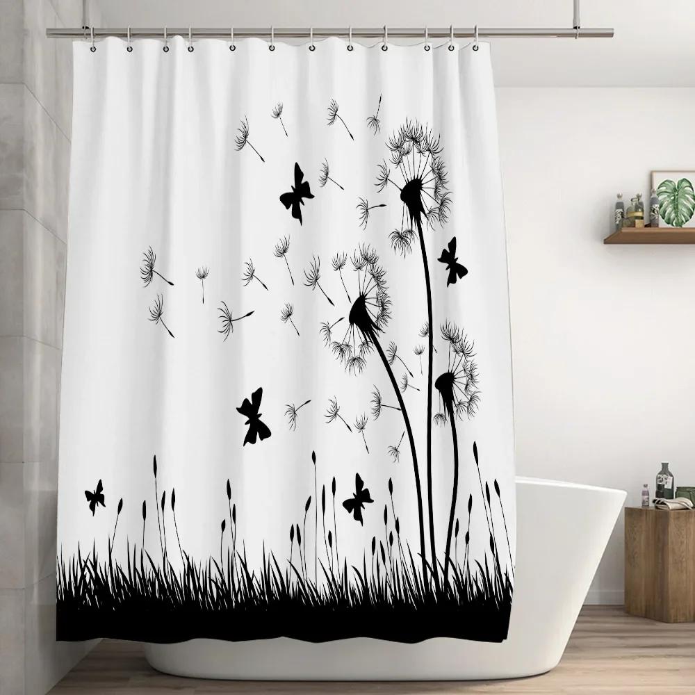 Kwiat Mniszek Lekarski Zasłony Prysznicowe Ręcznie Malowane Roślinna Estetyka Poliester Dekoracja Domu Tło Wystrój Łazienki Zasłona