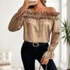 Women's Fashion Casual Spring Autumn Solid Color Print Long Sleeve One Shoulder Blouses  Shirts