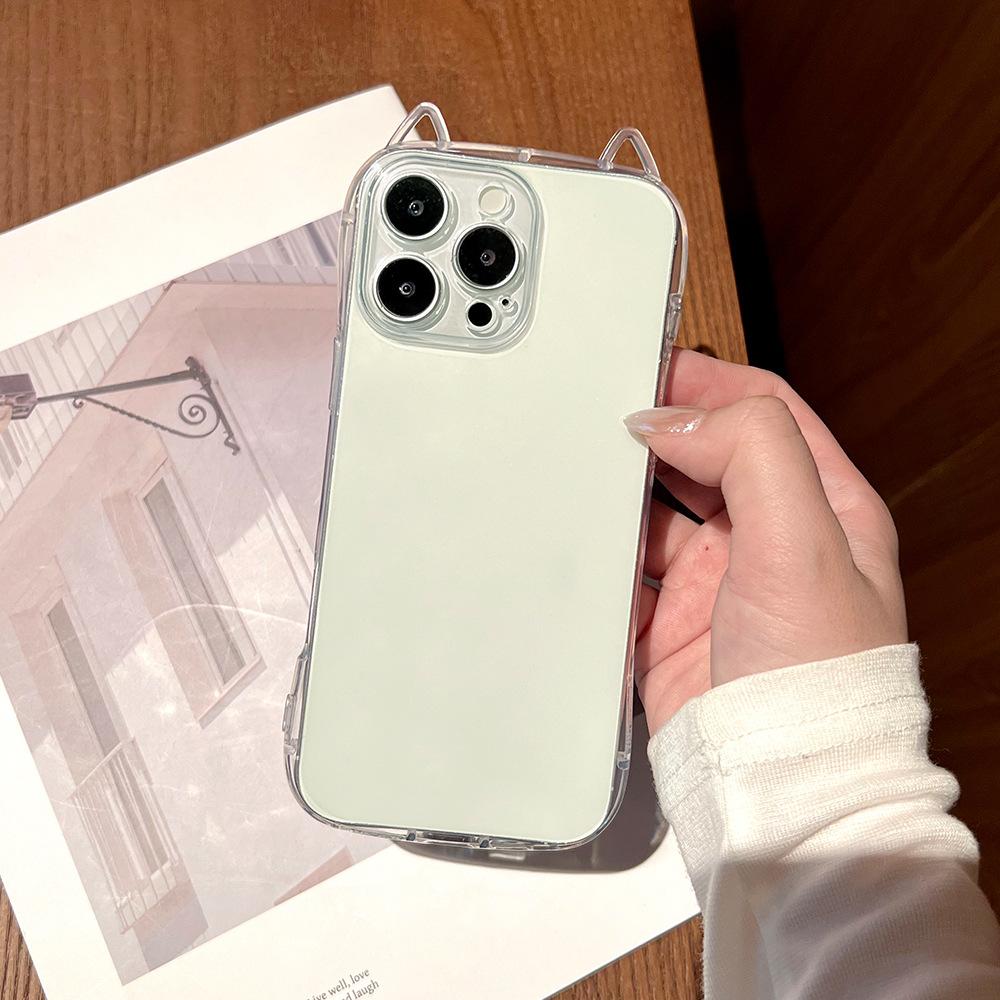 Cat Ears Clear Phone Case For iPhone 17 Air 16 Plus 15 14 13 12 11 Pro Max X XS XR 7 8 SE 2022 2020 Minimalist Shockproof Transparent Protective Cover