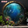 Vintage Nautical Metal Wall Art Round Porthole Sign Underwater Fish Coral Decor