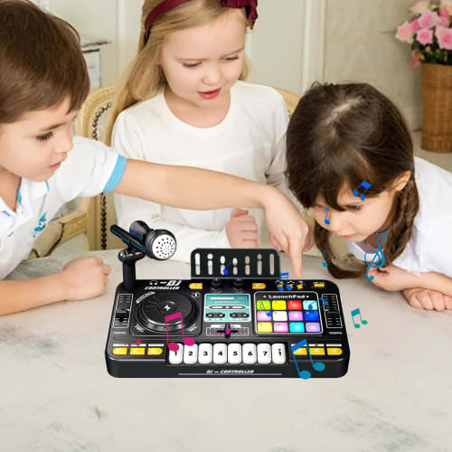 Kids DJ Mixer, DJ Mixer Piano | Digital Audio Console with Microphone, Multifunctional DJ Toy, Lighted Piano Keyboard, Portable USB Charging, DJ Learn