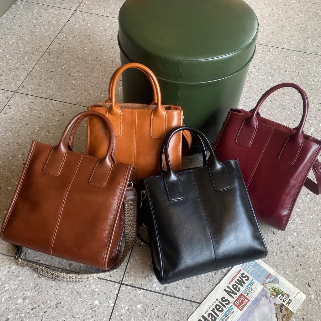 Genuine Leather Large Capacity Tote Bag Spring New Style Hand Held Briefcase for Women's Daily Commuting Vegetable Tanned Leather Crossbody Bag