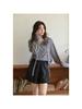 2025 High Waist PU Leather A-line Shorts with Lace Patchwork for Women