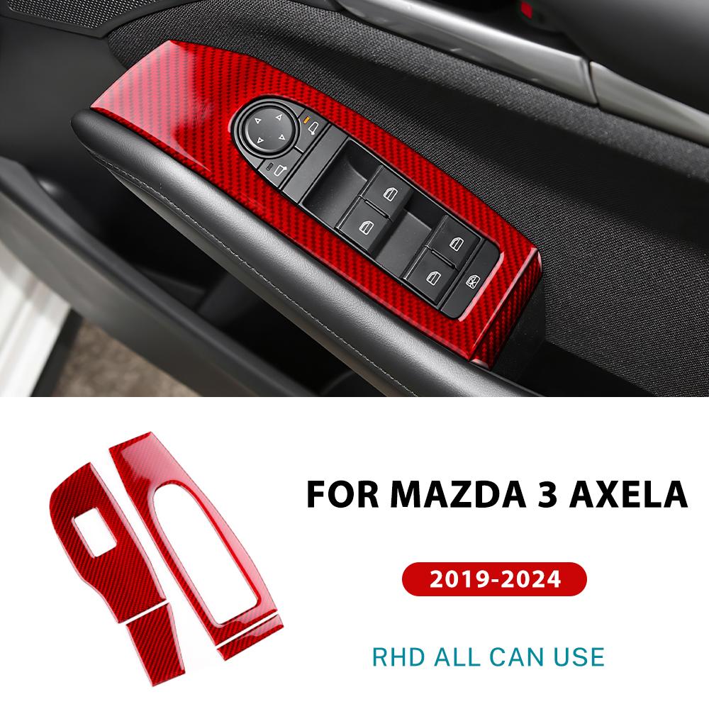 Для Mazda Axela 3 BP 2019-2025 Наклейка из настоящего мягкого углеродного волокна Панель подъема окна передней двери автомобиля Аксессуары для отделки салона LHD RHD
