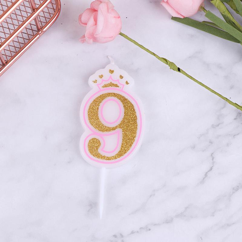 Praktyczna korona do pieczenia cyfrowa powierzchnia świecy złoty brokat z obramowaniem różowa niebieska świeca dekoracja na tort urodzinowy