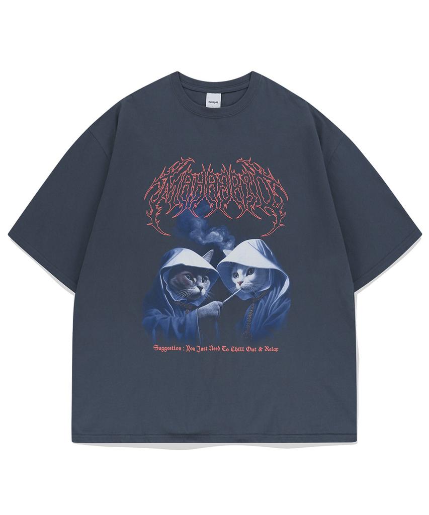 MAHAGRID Smoking Cat Tee Navy(Mg2Emmt523A)