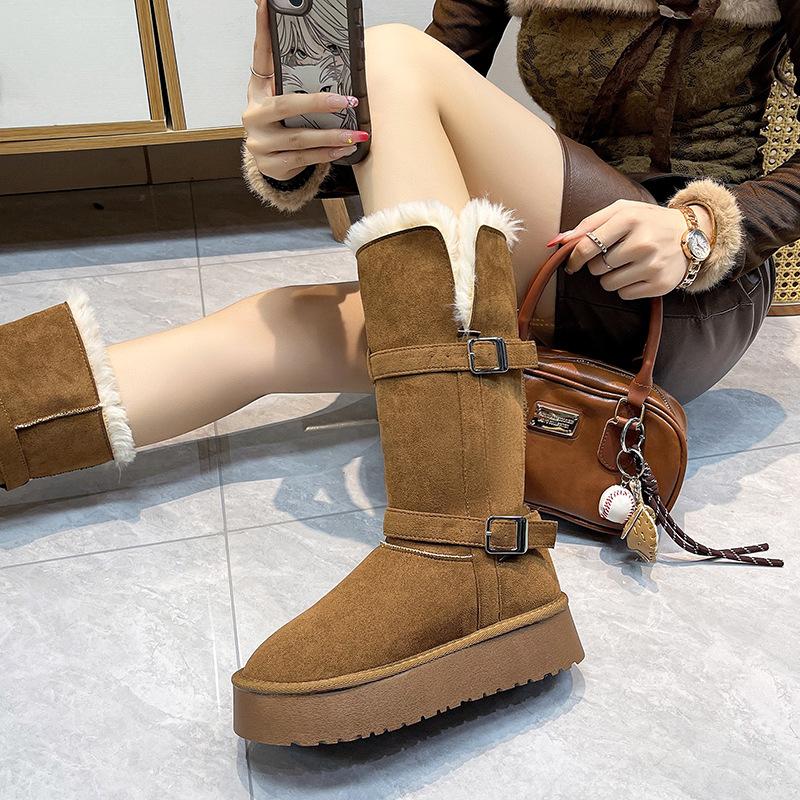 Women's Mid-calf Large Size Soft Sole Winter Warm Fur One Snow Boots Padded Lined Ankle Boots Non-slip Hiking Casual Sports Cotton Boots
