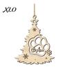 Lightweight Wood Hanging Decor Christmas Tree Pendant with Paw Print, Hollow Engraved Natural Craft Ornaments Ornament, Rustic Style for Holiday Party