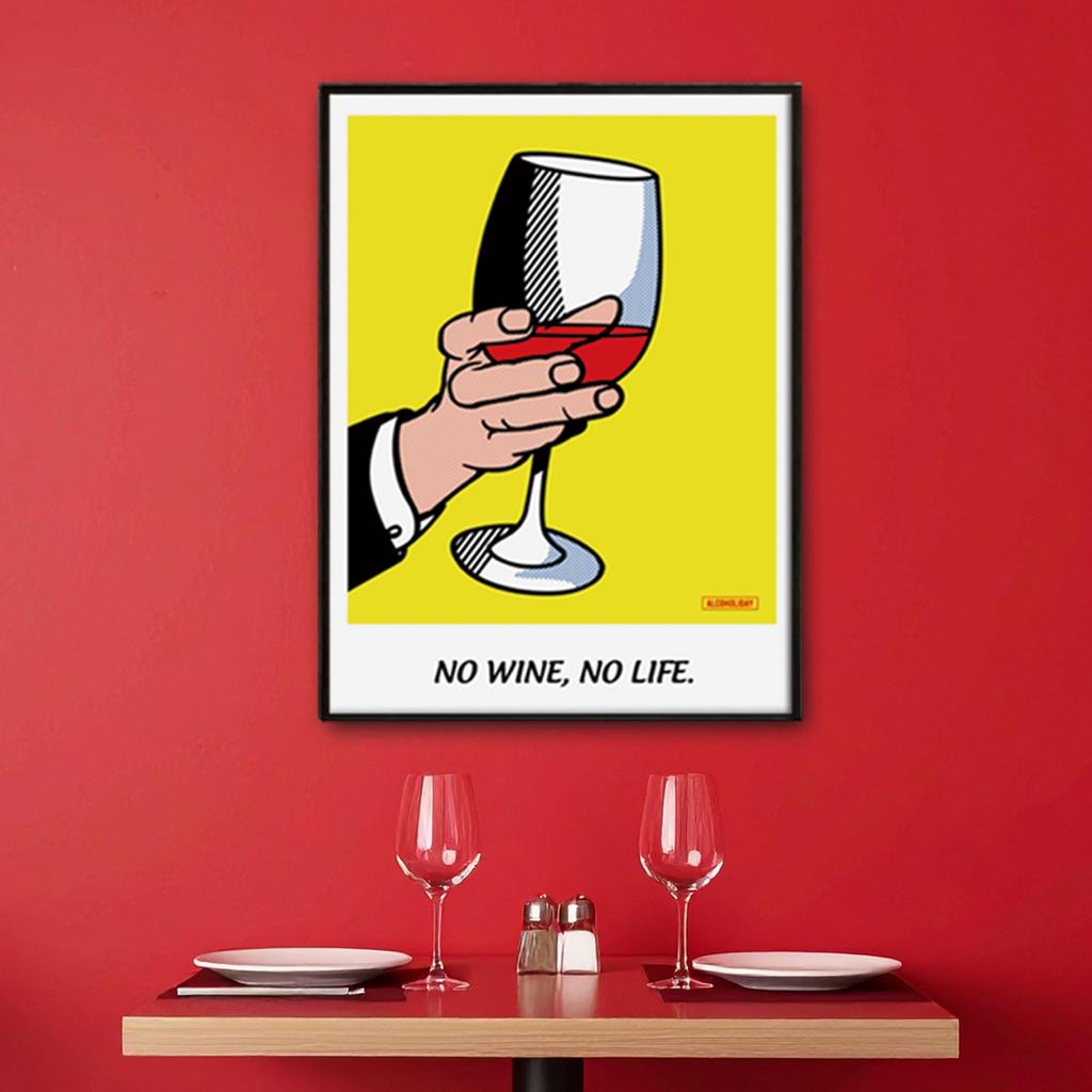 ALCOHOLIDAY Art Stylish Pop No No Life Poster, Poster, A2, Interior, Scandinavian, Alcohol, Wine, Art, Wine,