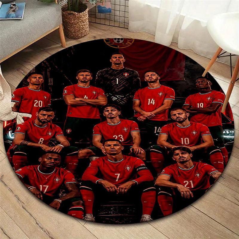Portugal National Football Logo Round Area Rug,Carpet Rug for Living Room Bedroom Sofa Playroom Decor,Non-slip Floor Mat