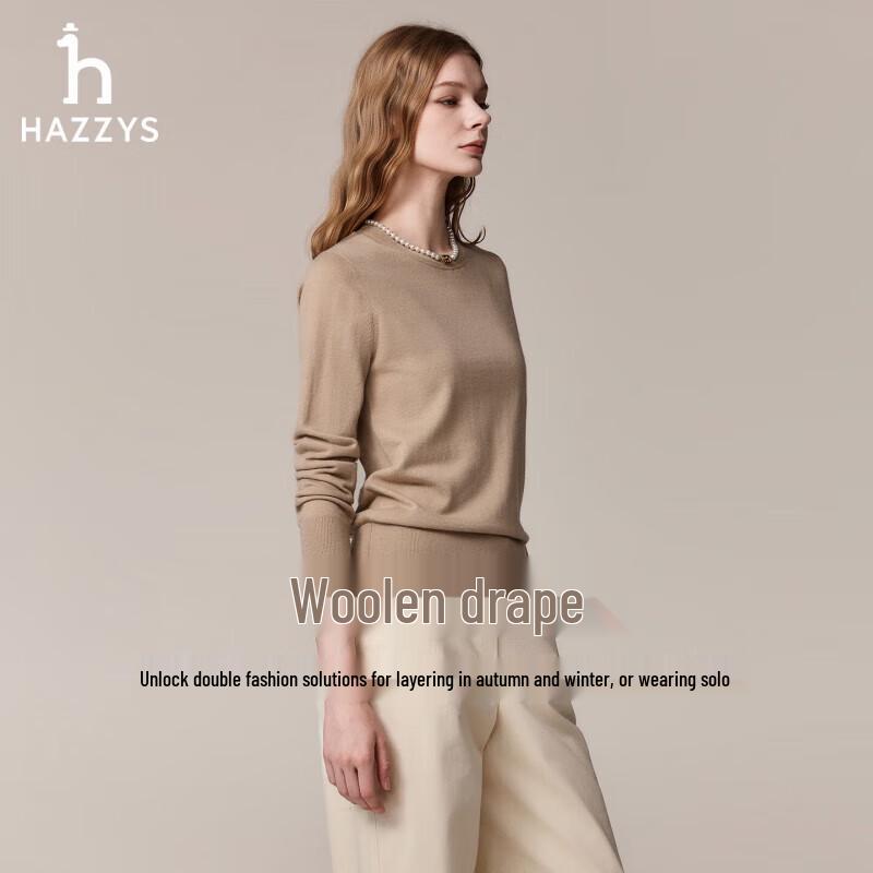 HAZZYS Women's Fall Round Neck Solid Wool Pullover Sweater