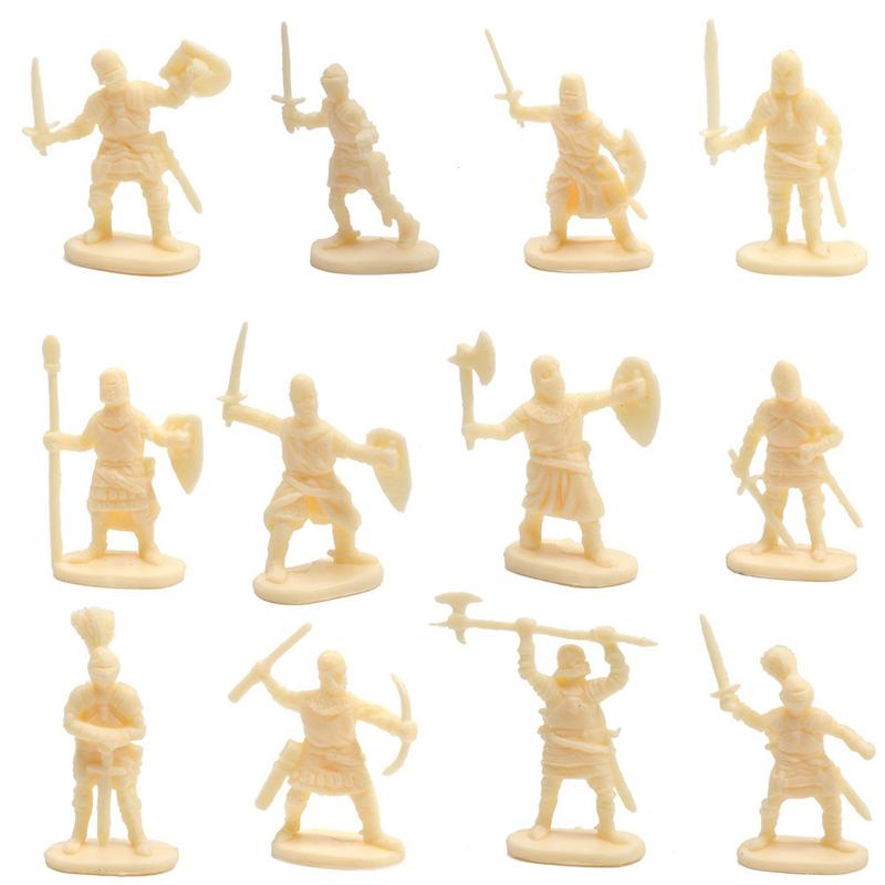 50 PCS Medieval Soldiers Model 1:72 Scale Blue Gold Gray Yellow Multiple Postures Miniature DIY War Scene Role-Playing Props ZYF