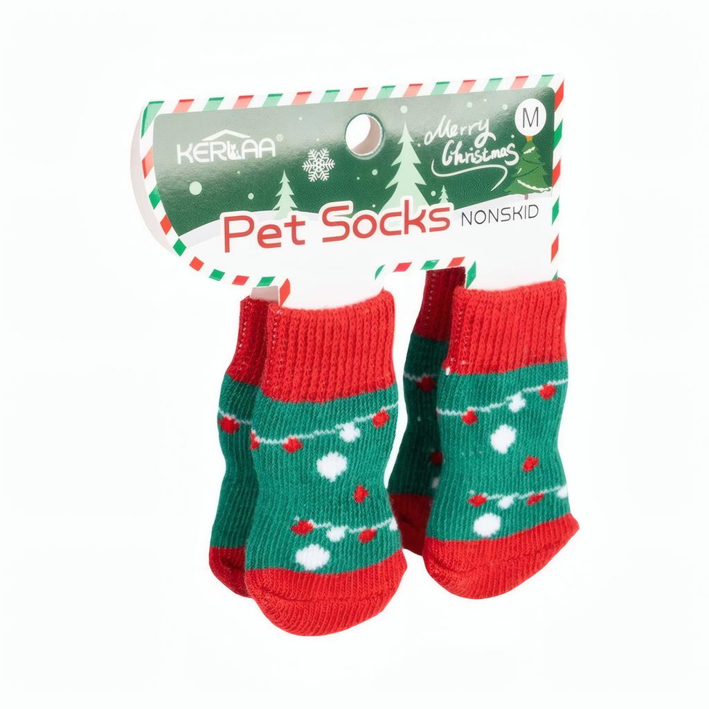 Weihnachts Hundesocken Anti-Rutsch Haustier Pfoten Socken Santa Rentier Schneeflocke Muster Anti-Verlust Warme Weiche Socken für Kleine Mittlere Hunde