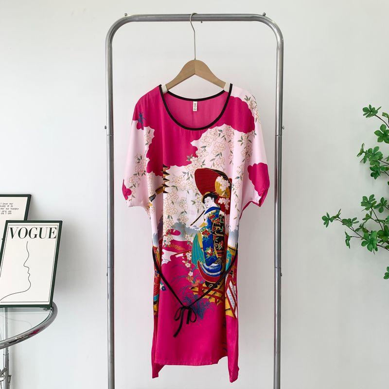 Outerwear Homewear Dress Summer Ultra-Thin Ice Silk Short Sleeve Pajamas Women's Clothing Plus Size Casual Nightdress Special Offer